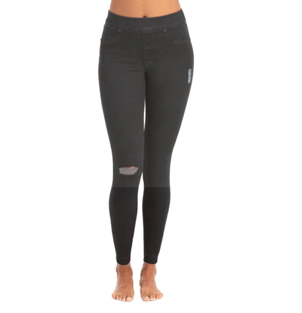 Spanx Distressed Denim Leggings Skinny Jeggings Mid Rise Black Denim Womens M